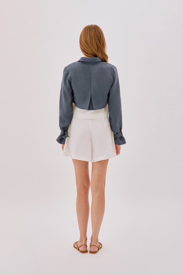 Claudia Ecru Linen Flare Shorts