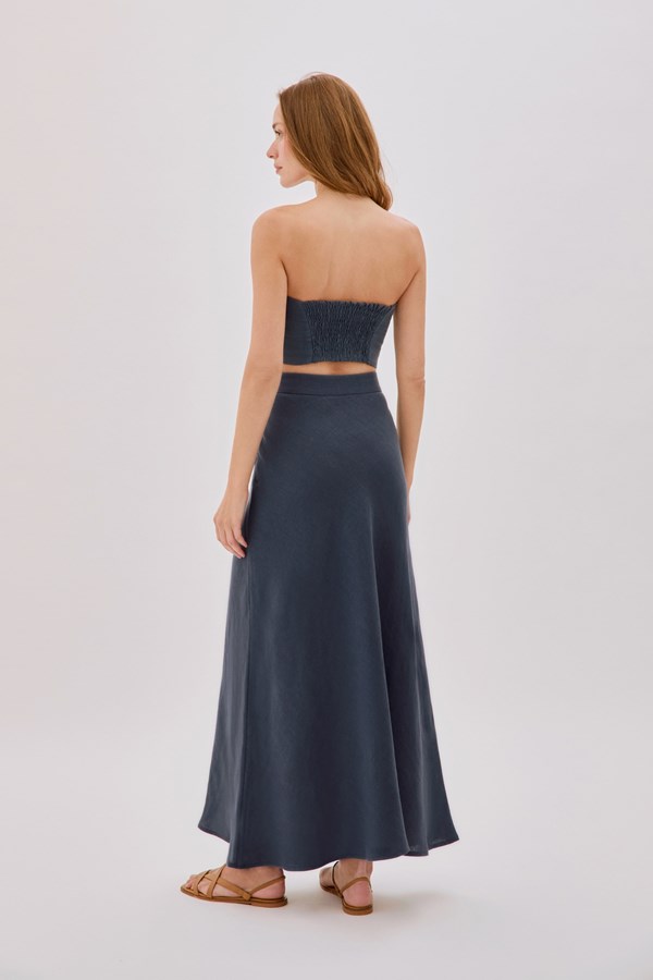 Clara Indigo Linen Maxi Skirt
