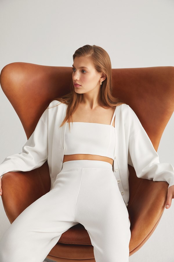 Ecru Wide Leg Pants