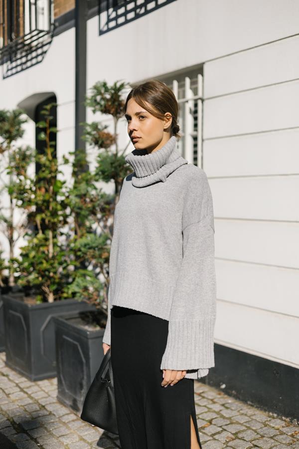 Pippa Grey Detachable Roll Neck Cashmere-Blend Sweater