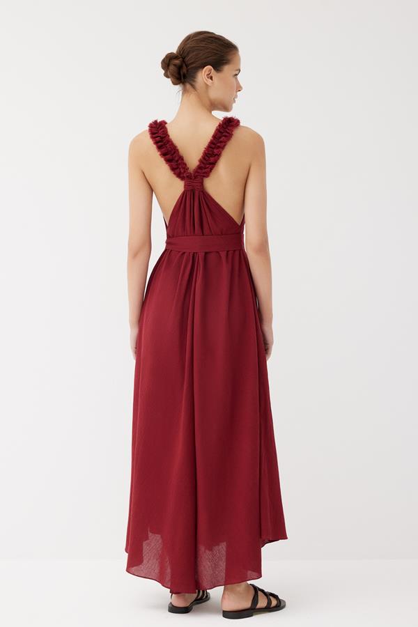 Esme Cranberry Red Cotton Ruffle Strap Dress