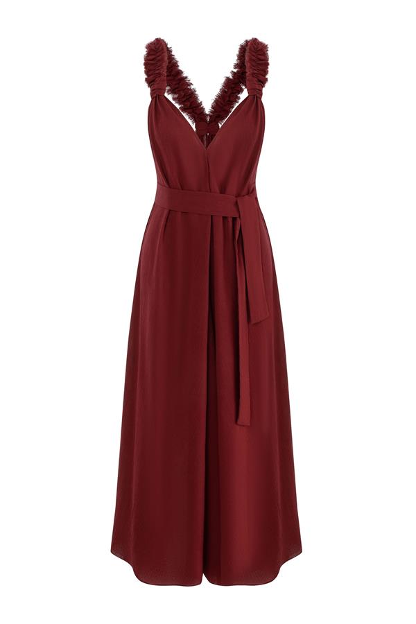 Esme Cranberry Red Cotton Ruffle Strap Dress