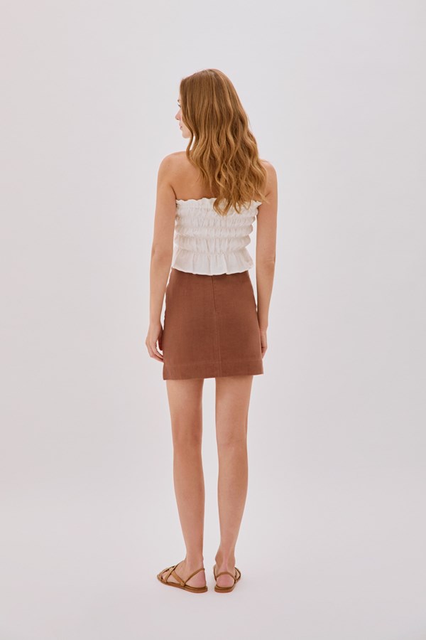 Asher Cappuccino Linen Cut Out Contrast Stitch Wrap Skirt
