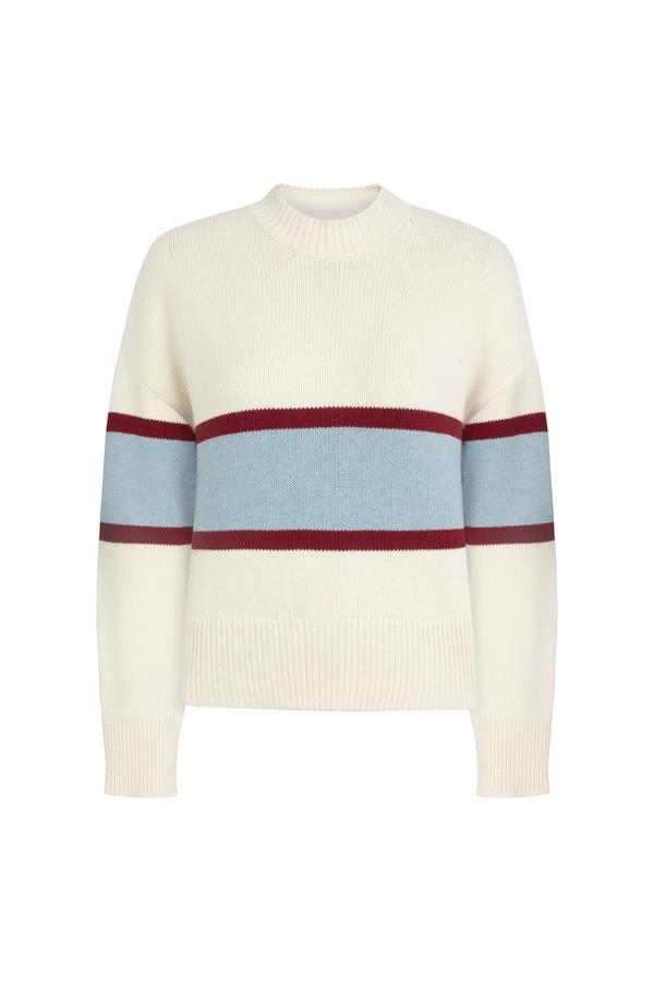 Fara Cranberry and Powder Blue Cashmere-Blend Sweater