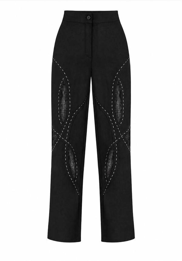 Asher Black Linen Cut Out Contrast Stitch Pants