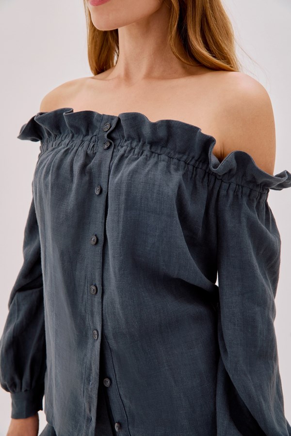Gracey Indigo Linen Top