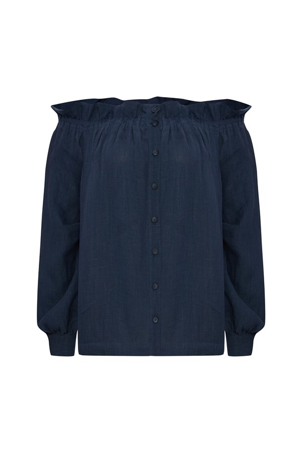 Gracey Indigo Linen Top