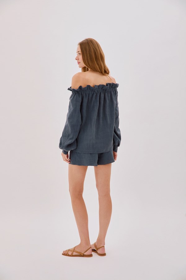 Gracey Indigo Linen Top