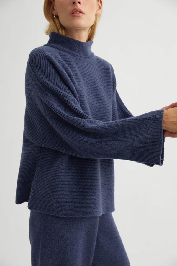 Indigo Blue Cashmere Cowl Neck Sweater