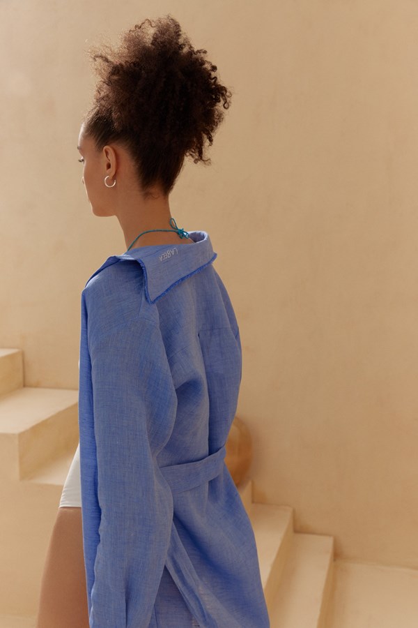 Sky Blue Short Linen Kaftan