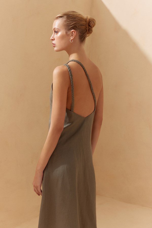 Khaki Braided Linen Dress