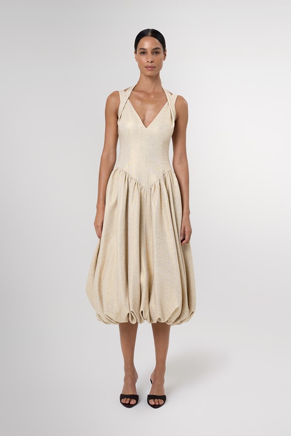 Anok Drop Waist Bubble Hem Midi Dress