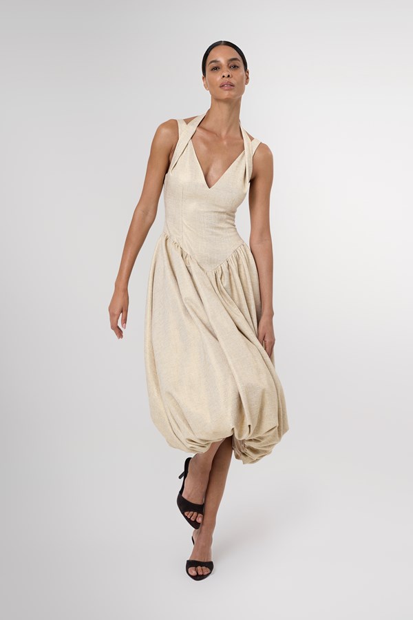 Anok Drop Waist Bubble Hem Midi Dress