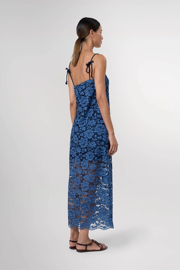 Bella Washed Indigo Lace Maxi Dress