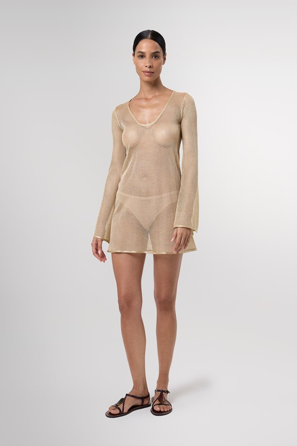 Giselle Gold Sheer Mini Knit Dress
