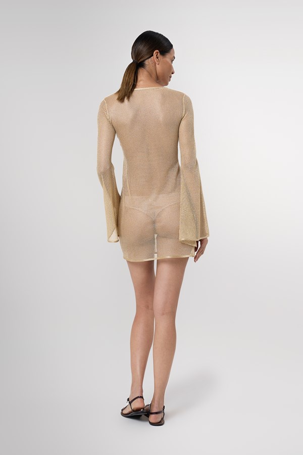Giselle Gold Sheer Mini Knit Dress