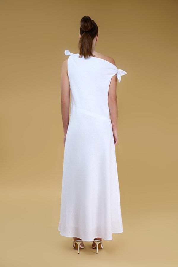Valeria White Off Shoulder Maxi Linen Dress