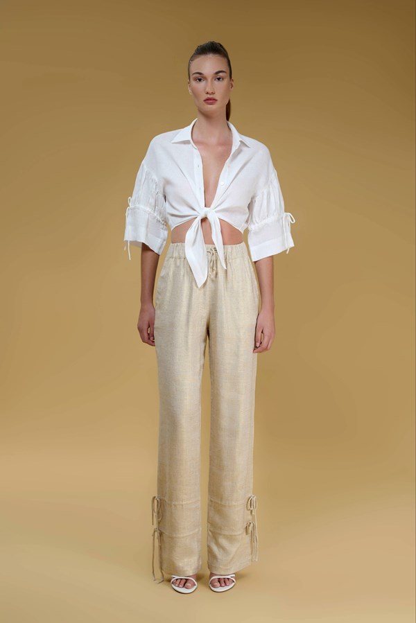 Leona  Front Tie Detail Linen Shirt 