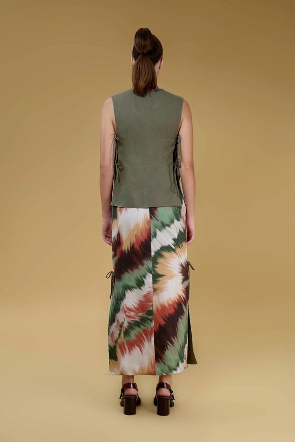 Anna Printed Reverseble Linen Midi Skirt