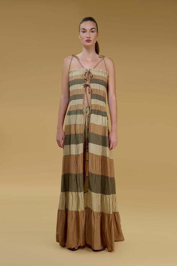 Phoebe Multi Striped Tie Front Maxi Length Top