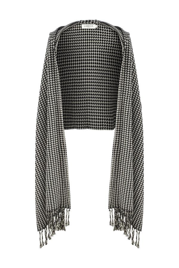 Zoe Black and White Dogtooth Cashmere-Blend Hooded Shawl