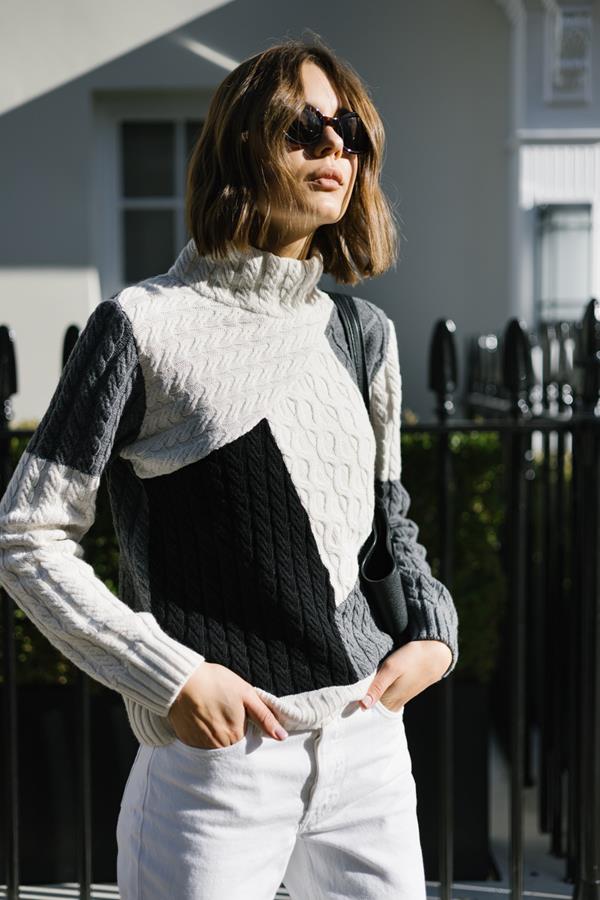 Victoria Monochrome Patchwork Cashmere-Blend Sweater
