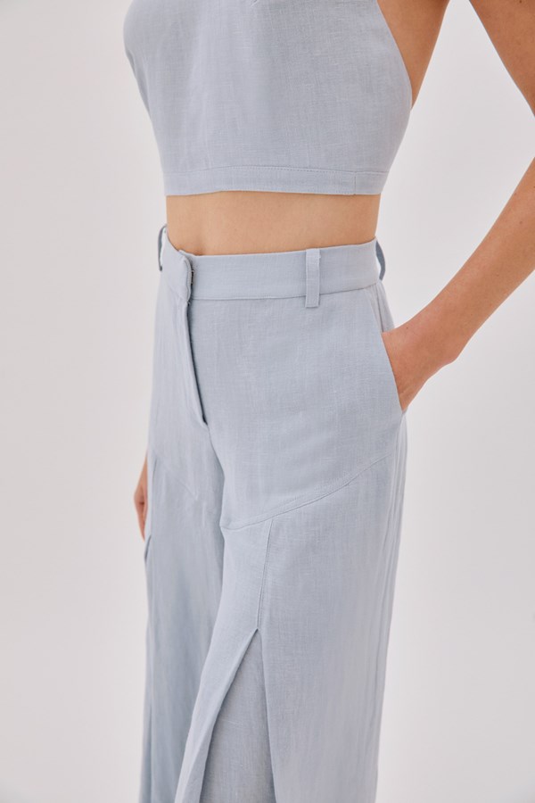 Polly Dusty Blue Linen Open Flare Pants