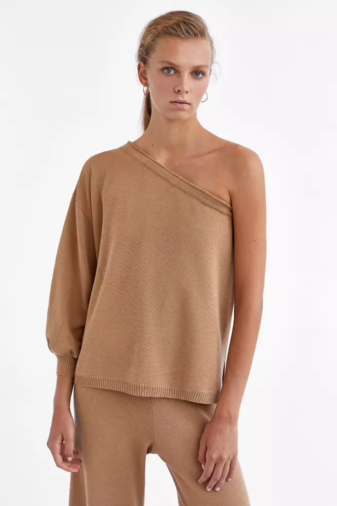 Camel One Sleeve Sweater