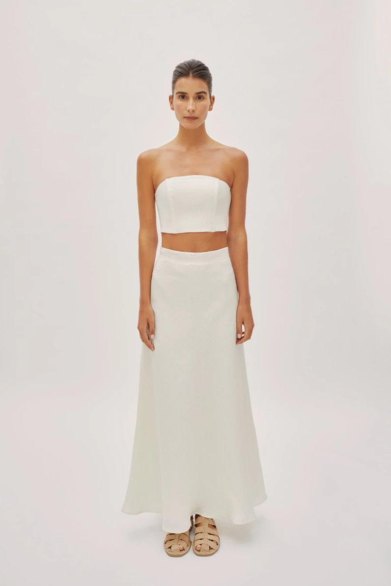 Clara Off-White Linen Maxi Skirt