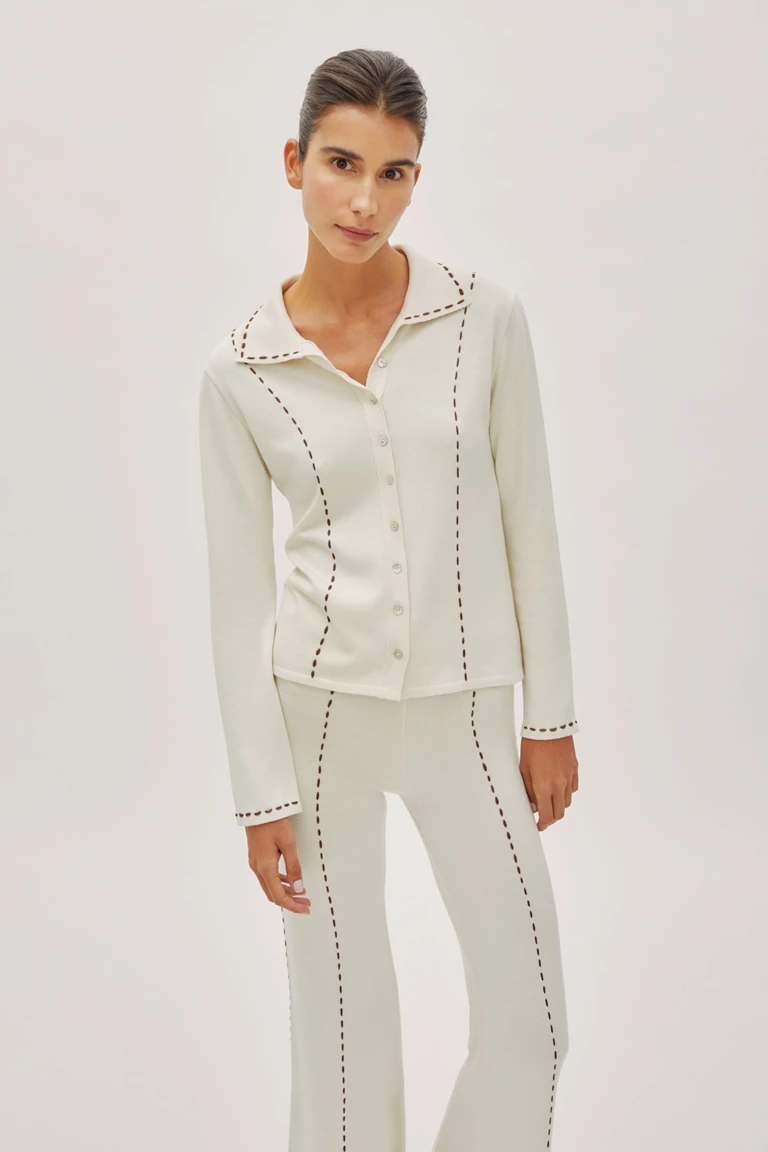 Marina Ecru Contrast Stitch Shirt 