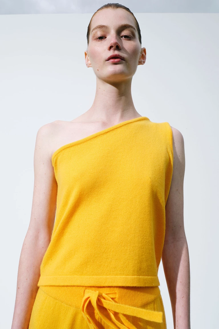 Sophia Honey Yellow One Shoulder Cashmere Top