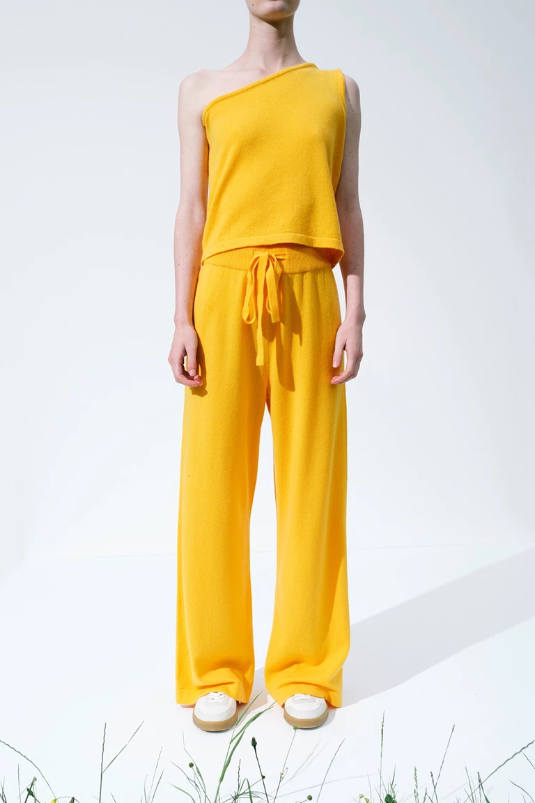 Sophia Honey Yellow Wide Leg Cashmere Pants