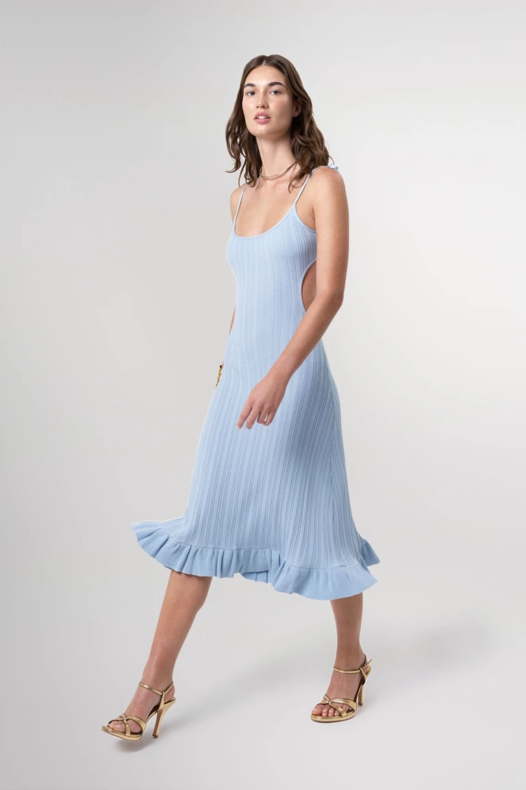 Camille Pale Blue Ribbed Midi Dress
