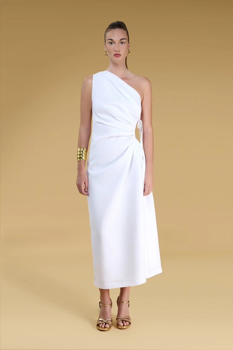 Aura One-Shoulder Linen Dress