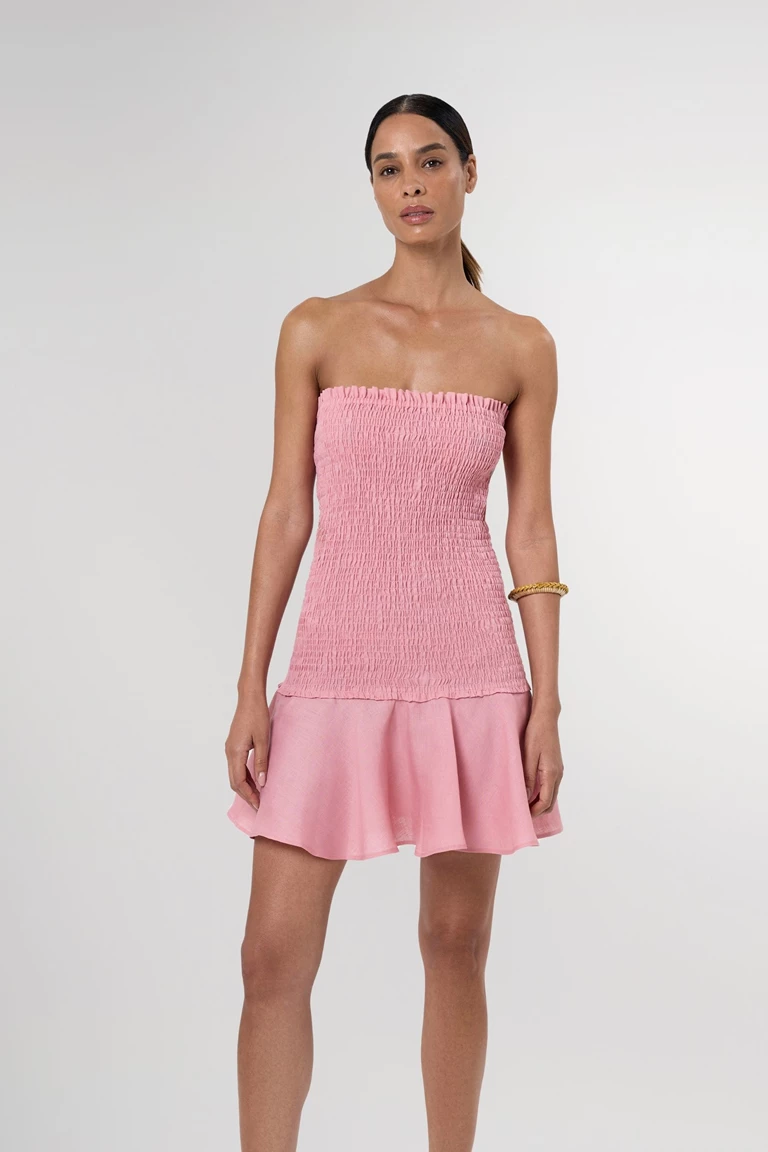 Fraise Smocked Linen Mini Dress