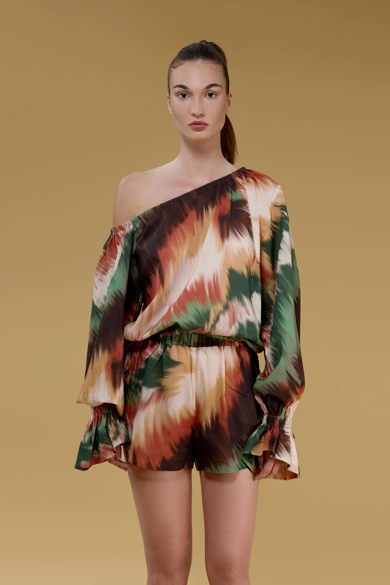 Theia Printed Off Shoulder Top