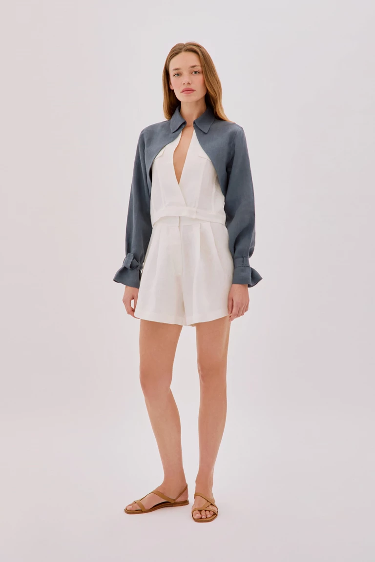 Claudia Ecru Linen Flare Shorts