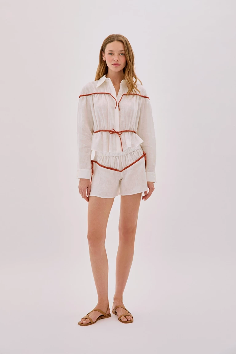 Colette Ecru and Terracotta Linen Tie Shirt