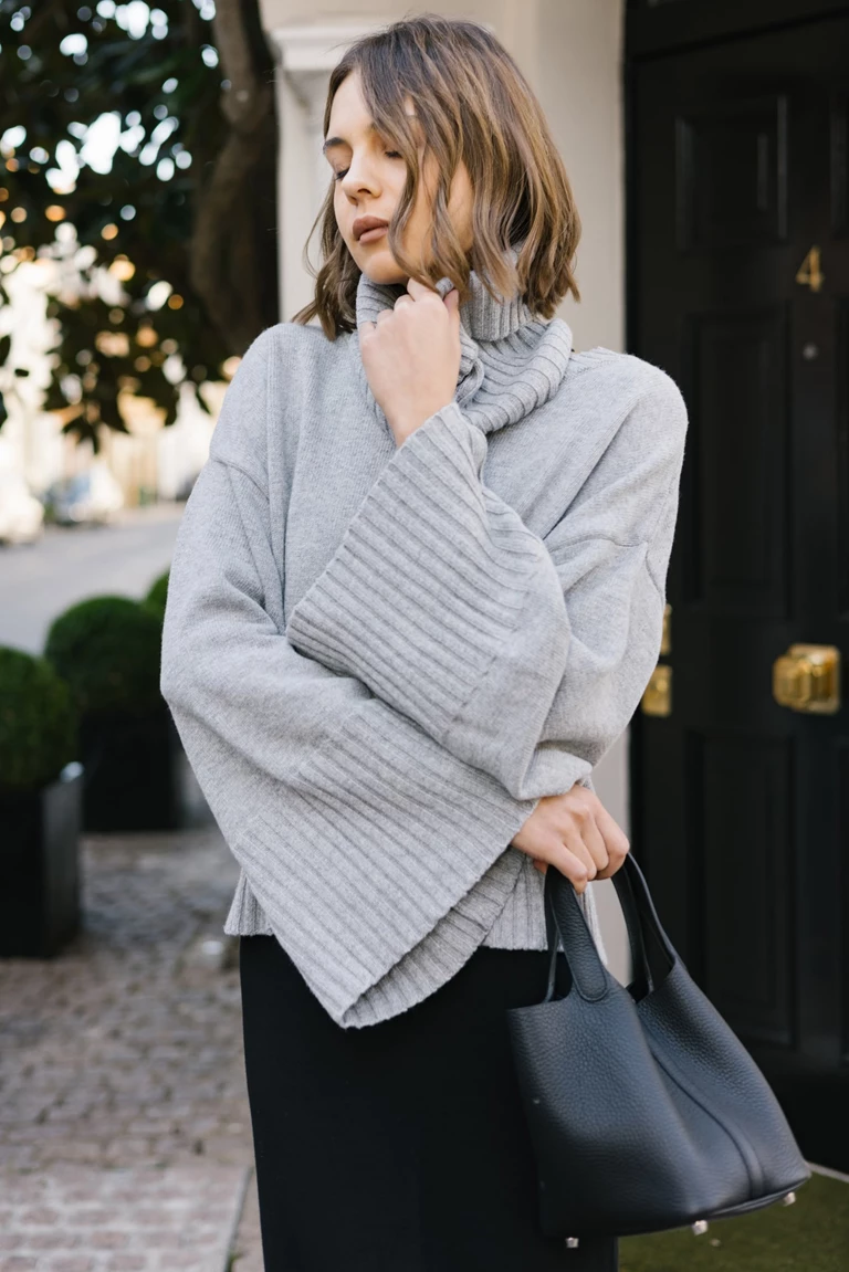 Pippa Grey Detachable Roll Neck Cashmere-Blend Sweater