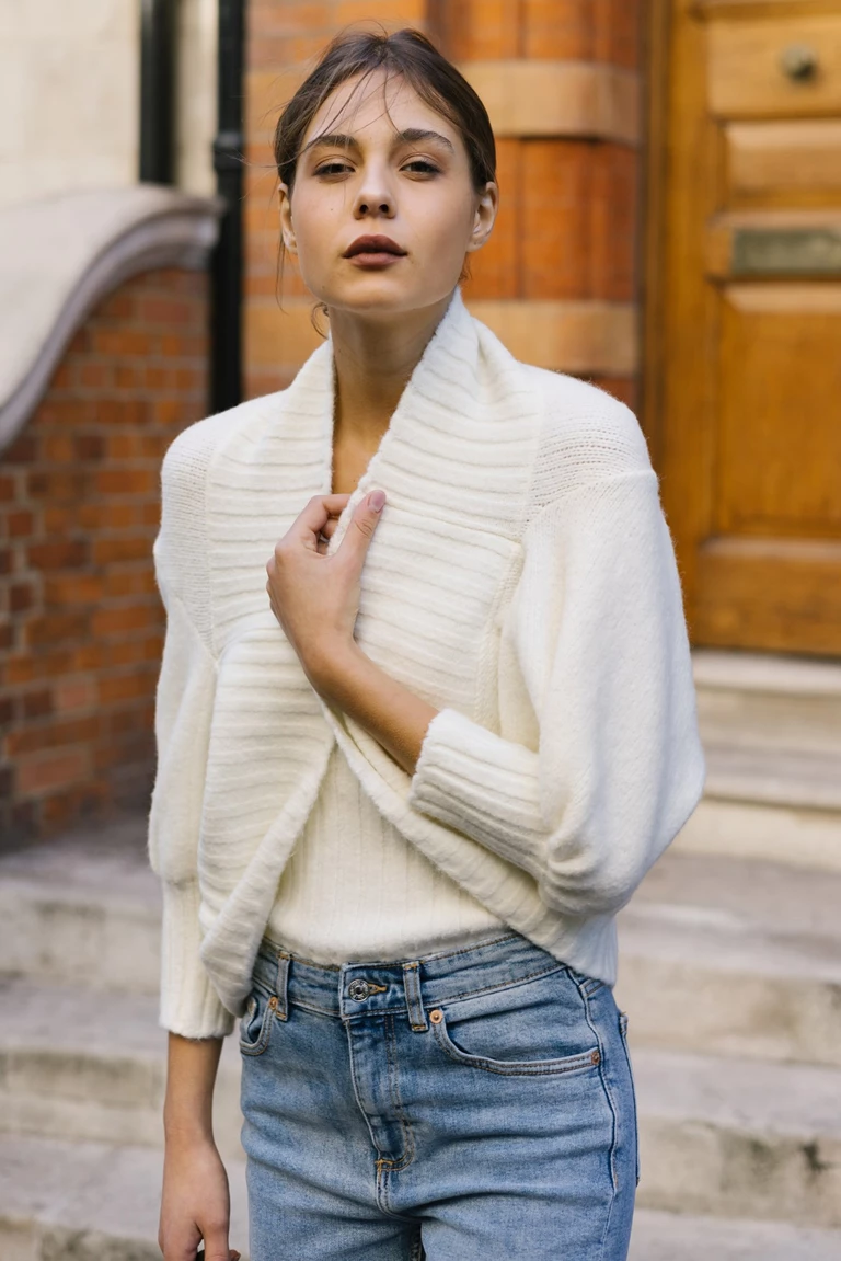 Charlotte Ecru Wool-Blend Cropped Cardigan