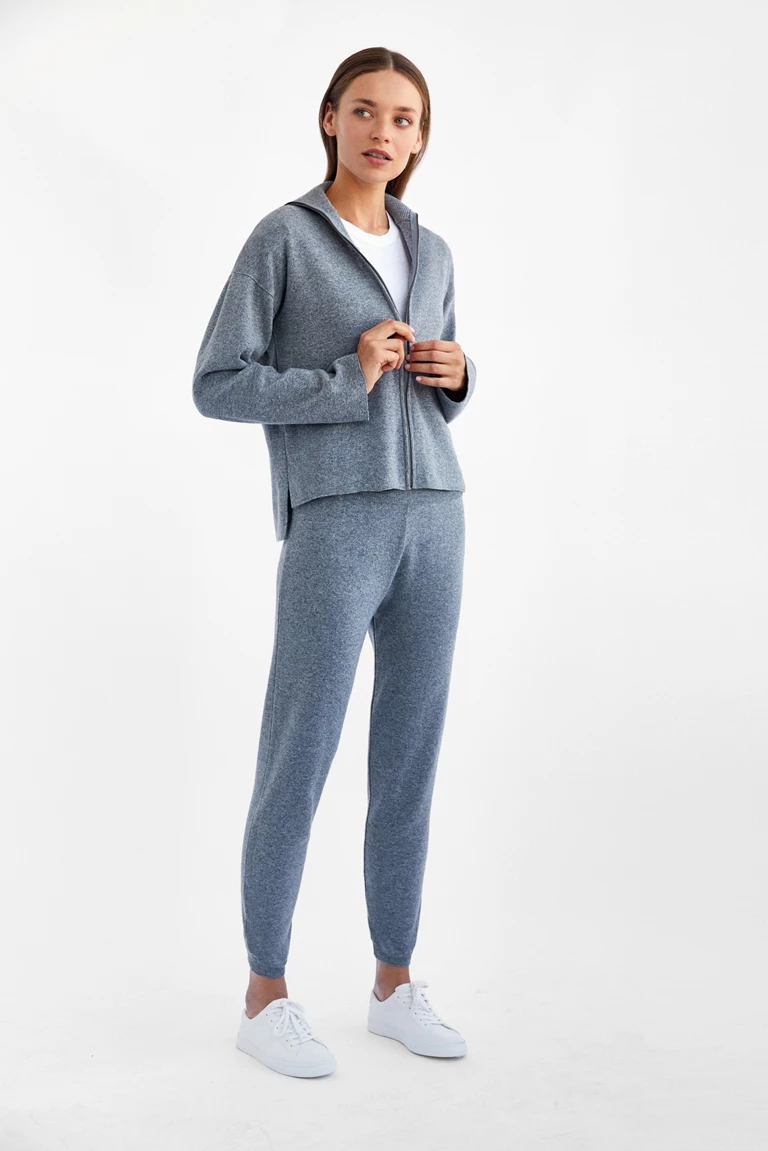 Grey Zip Up Wool Cardigan