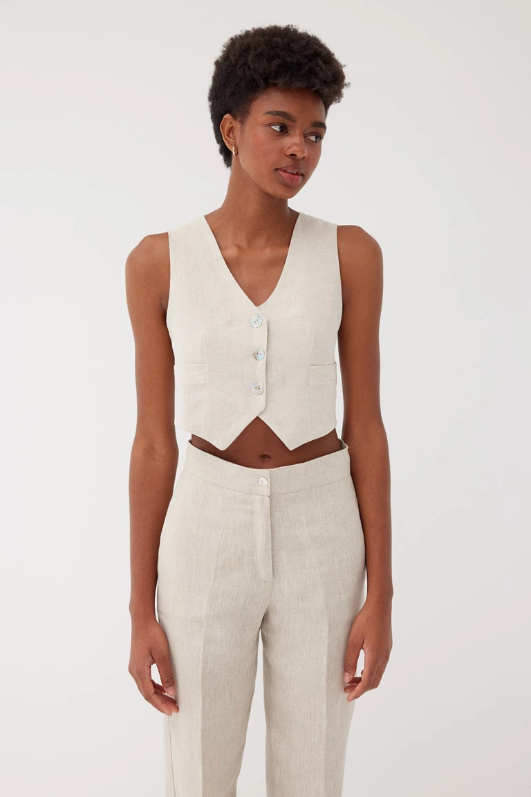 Isla Barley Linen Button Up Vest