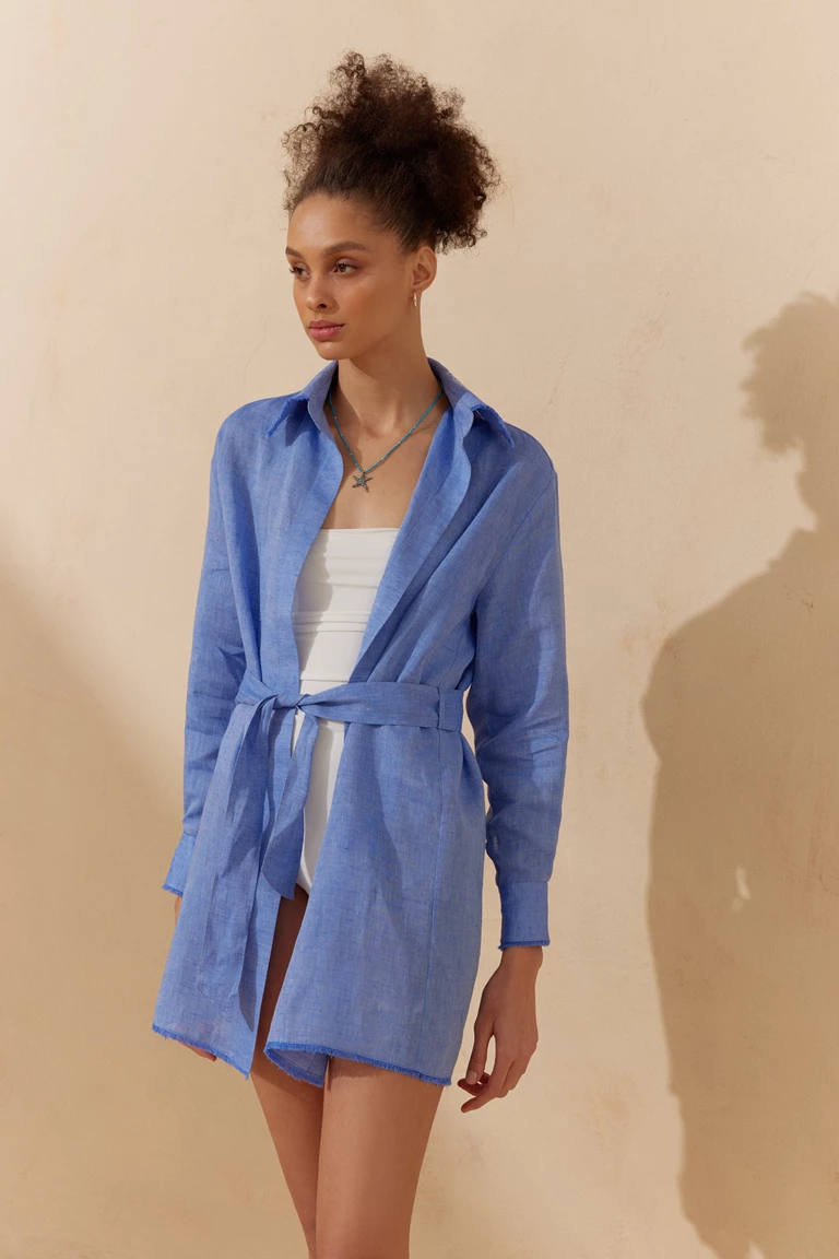 Sky Blue Short Linen Kaftan