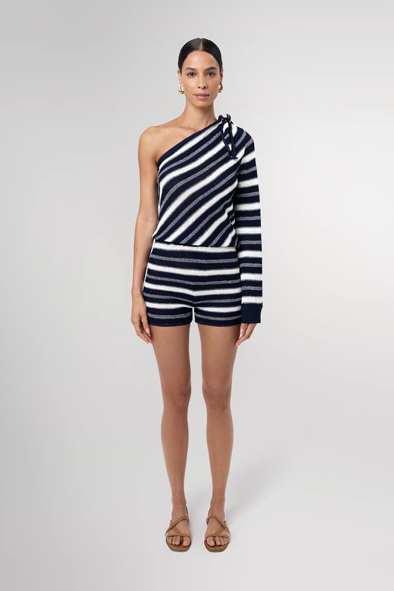 Felicita One Shoulder Knitted Striped Top 