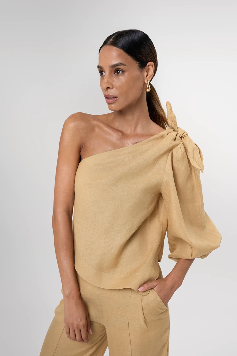 Naomi One Sleeve Backless Linen Top 