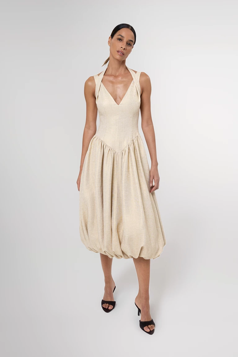 Anok Drop Waist Bubble Hem Midi Dress