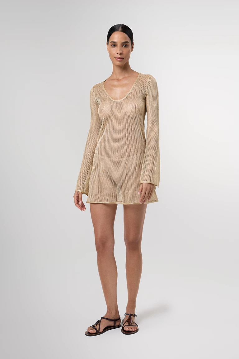 Giselle Gold Sheer Mini Knit Dress