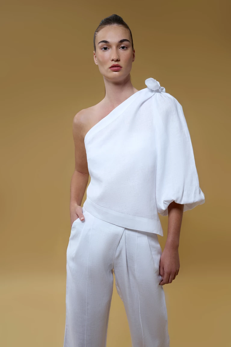 Naomi One Sleeve Backless Linen Top 