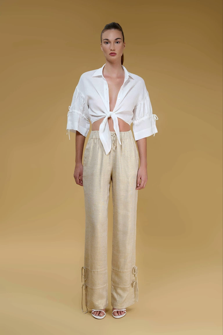 Junipero Gold Palazzo Linen Blend Pants