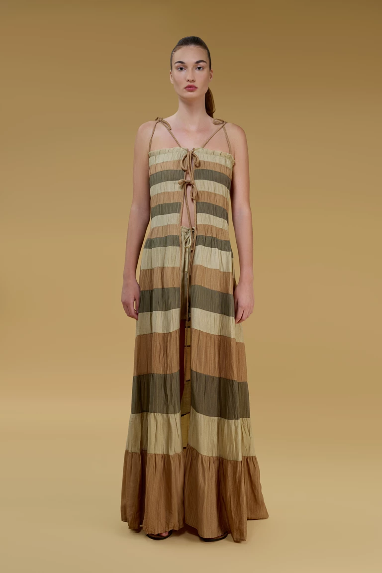 Phoebe Multi Striped Tie Front Maxi Length Top